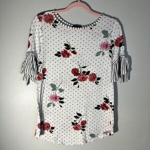 ✨Sweet‎ Claire Women's white Floral Polka Dot Blouse with decorative sleeve